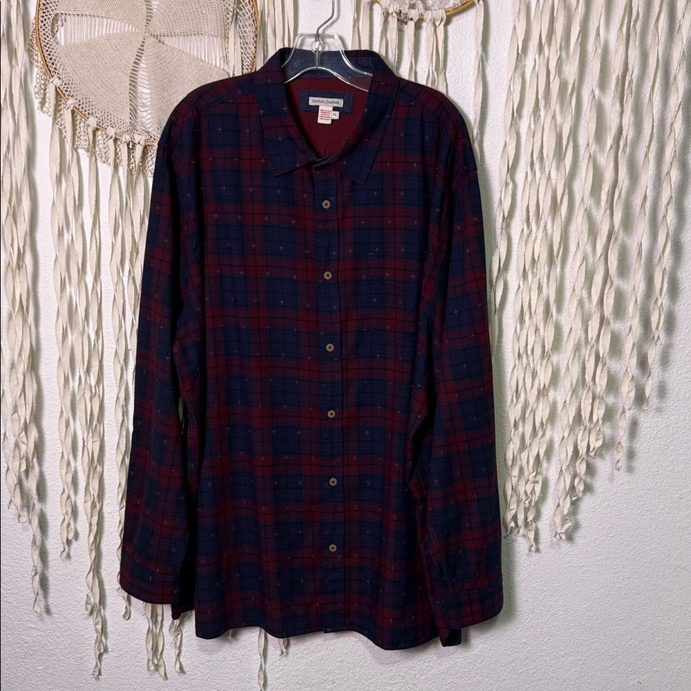 Carbon2Cobalt Navy and Red Plaid Long Sleeve Button Down Shirt XXL